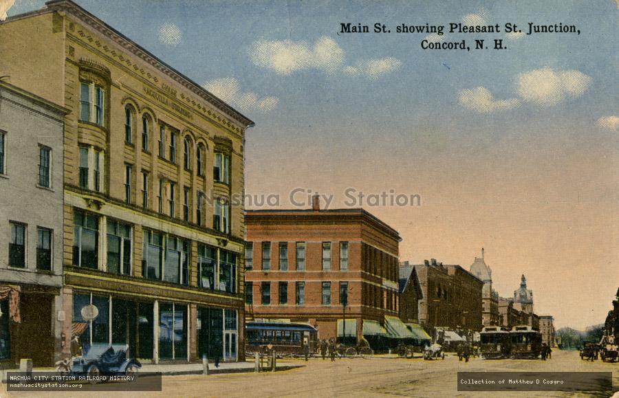 Postcard: Main Street showing Pleasant Street Junction, Concord, New Hampshire